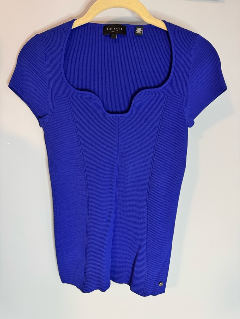 Ted Baker CyndiyBlue Ribbed Scoop-Neck Short Sleeve Top